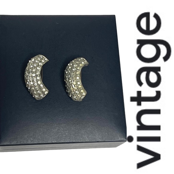 Art Deco Half Hoop Set of 2 Rhinestone Brooches - Picture 4 of 13